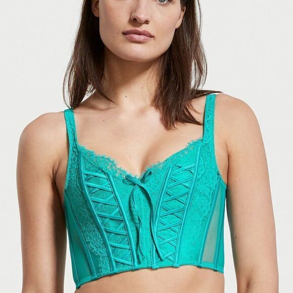 Victoria Secret Women's Green Unlined Lace-Up Corset Top Size XL - Picture 1 of 7